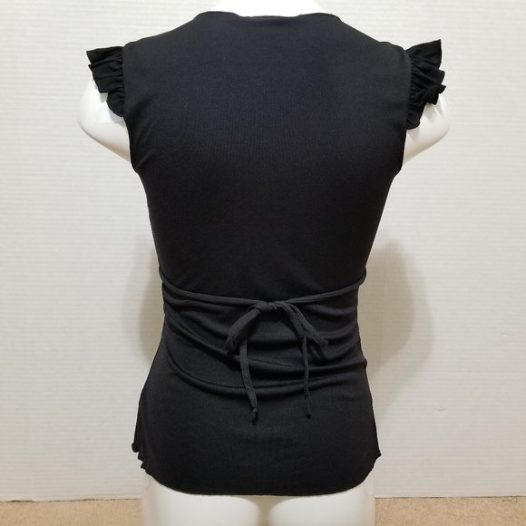 No Boundaries top Medium 7/9 ruffle flutter sleeve v-neck tie back Y2K - Picture 3 of 13